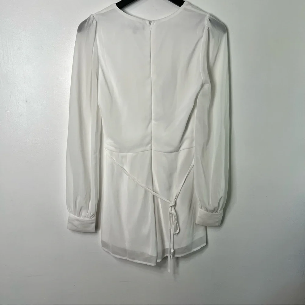 Lulu's Feeling Like a Dream White Chiffon Long Sleeve Romper - Picture 7 of 8